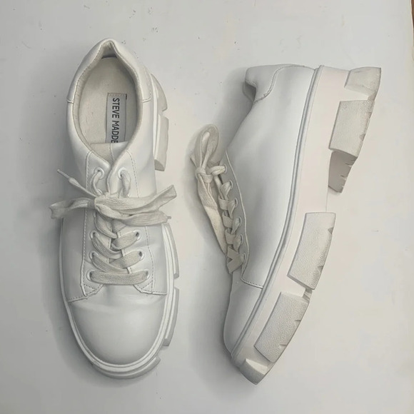 Steve Madden Michigan Leather Chunky Platform Sneaker White S-021 Sz 10 - Picture 1 of 9